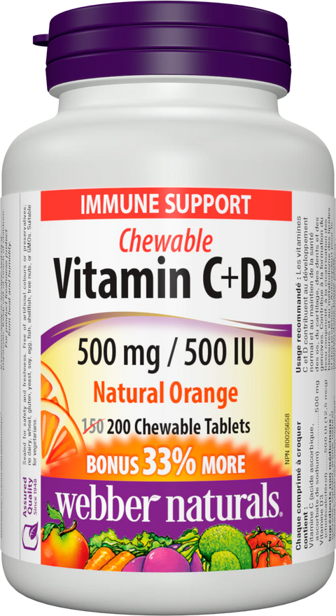 Vitamín C 500mg a D3, cmúľajúci