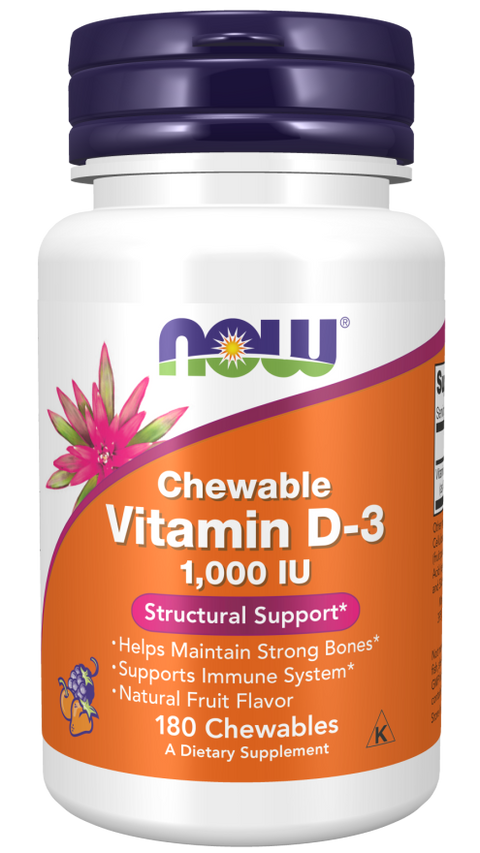 Vitamín D3 1000 IU ovocné cmúľacie - NOW Foods